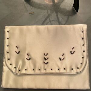 Elegant Green Satin Clutch/Lingerie Bag with Beaded Design Vintage